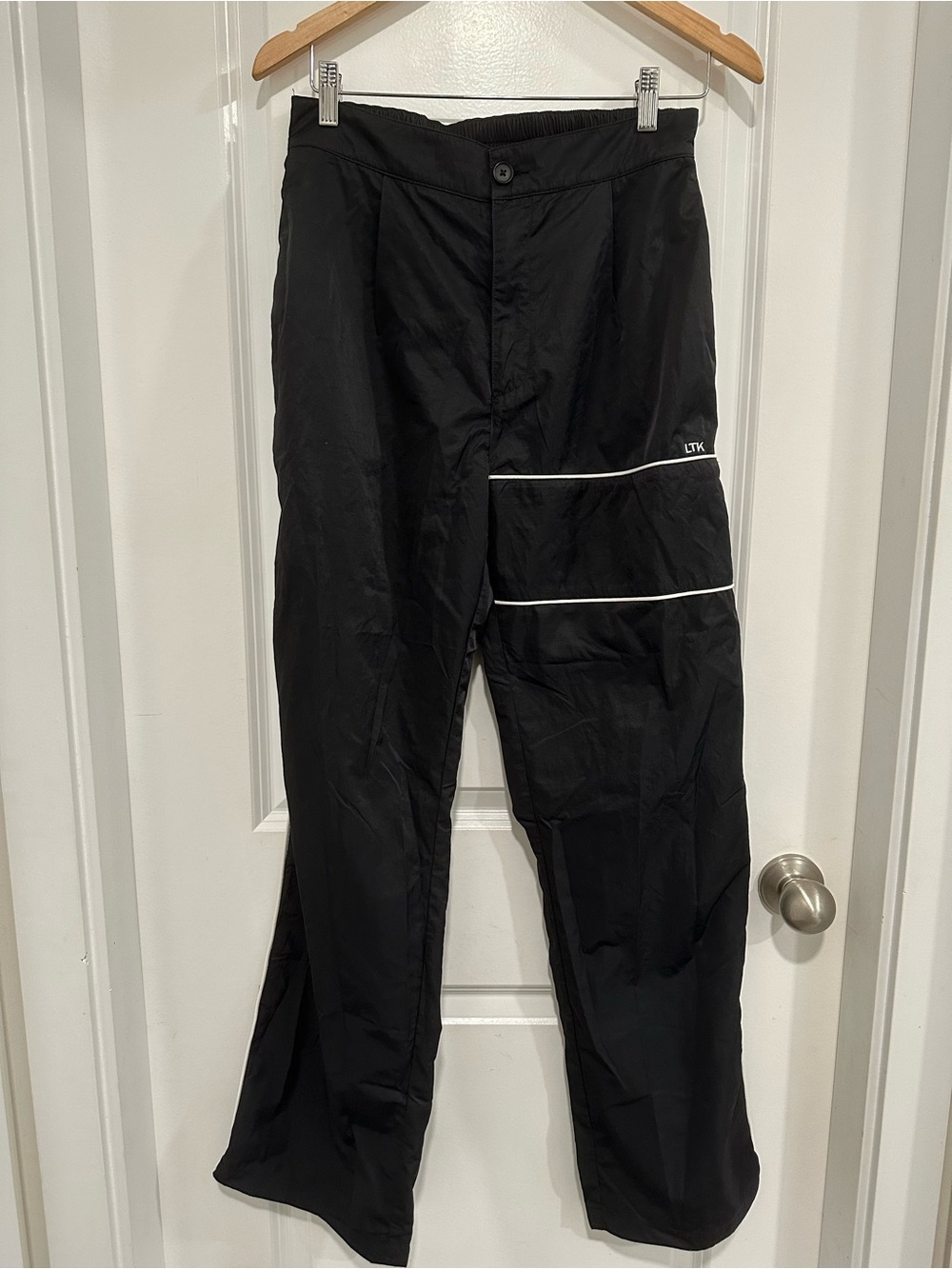 Black Women’s Nylon Track Style Pants with White Piping by Luxe to Kill Size 10